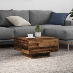 Berkfield Coffee Table With Led Lights Old Wood 55X55X31 Cm