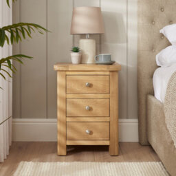 The Furniture Market Marbury Oak 3 Drawer Bedside Table Wooden Lamp Side Table Light Whitewash Oak For Bedroom And Living Room - thumbnail 2