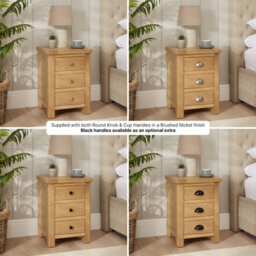 The Furniture Market Marbury Oak 3 Drawer Bedside Table Wooden Lamp Side Table Light Whitewash Oak For Bedroom And Living Room - thumbnail 6