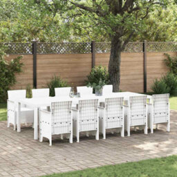 Berkfield Garden Dining Set 11 Pcs White Rattan And Steel