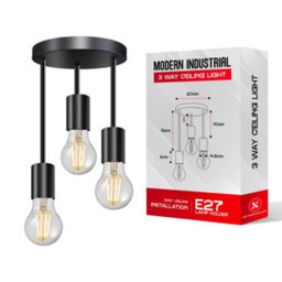 Industrial 3-Way Light Semi Flush Mount Ceiling Light Fixture Metal Black E27 Pendant Lamp For Living Room Dining Room