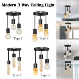 Industrial 3-Way Light Semi Flush Mount Ceiling Light Fixture Metal Black E27 Pendant Lamp For Living Room Dining Room - thumbnail 4