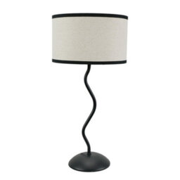 Valuelights Wiggle Black Metal Single Stem Table Lamp With Linen Black Trim Drum Lamp Shade And Led Bulb - thumbnail 2