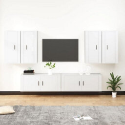 Berkfield Classic 6 Piece Tv Cabinet Set White Engineered Wood - thumbnail 2