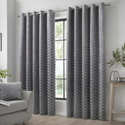 Curtina Kendal Textured Weave Pair Of Charcoal Eyelet Curtains - image 1