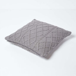 Homescapes Grey Diamond Cable Knit Cushion Cover, 45 X 45 Cm - thumbnail 3