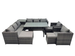 Fimous Outdoor Corner Sofa Chair Dining Table Set Garden Rattan Furniture Set 11 Seater With Side Table 3 Stool Dark Grey - thumbnail 2