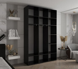 Arte Stylish Black Inova 4 Hinged Door Wardrobe W1500mm H2370mm D470mm - Modern Storage With Gold Round Handles - thumbnail 5