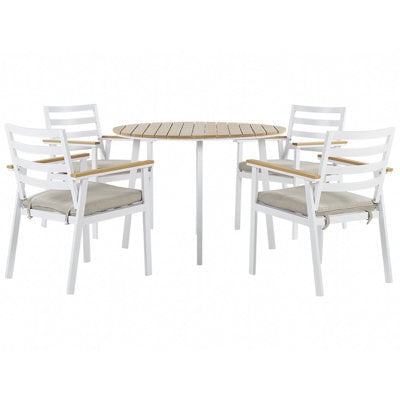 Beliani Garden Dining Set 4 Seater Cavoli With Cushions Metal Beige - image 1