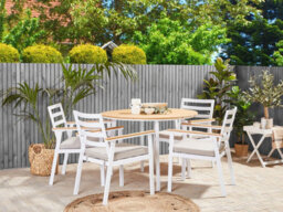 Beliani Garden Dining Set 4 Seater Cavoli With Cushions Metal Beige - thumbnail 2