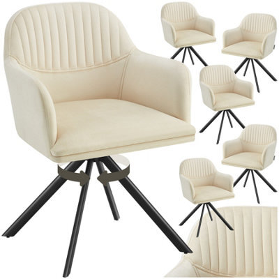 Tectake Set Of 6 Lounge Armchair Living Room Accent Chair 360 Swivel Slim Steel Legs Velvet Fabric - Cream/black - image 1