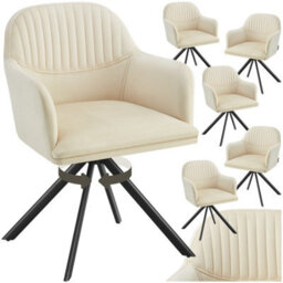 Tectake Set Of 6 Lounge Armchair Living Room Accent Chair 360 Swivel Slim Steel Legs Velvet Fabric   - Cream/black