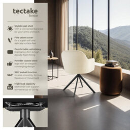 Tectake Set Of 6 Lounge Armchair Living Room Accent Chair 360 Swivel Slim Steel Legs Velvet Fabric   - Cream/black - thumbnail 2
