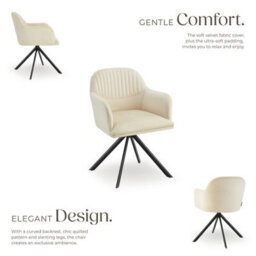 Tectake Set Of 6 Lounge Armchair Living Room Accent Chair 360 Swivel Slim Steel Legs Velvet Fabric   - Cream/black - thumbnail 3