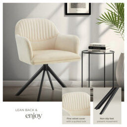 Tectake Set Of 6 Lounge Armchair Living Room Accent Chair 360 Swivel Slim Steel Legs Velvet Fabric   - Cream/black - thumbnail 4