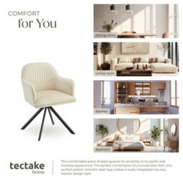 Tectake Set Of 6 Lounge Armchair Living Room Accent Chair 360 Swivel Slim Steel Legs Velvet Fabric   - Cream/black - thumbnail 7