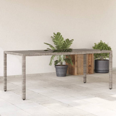 Berkfield Garden Table With Glass Top Grey 190X90X75 Cm Poly Rattan - image 1