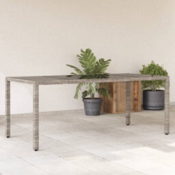 Berkfield Garden Table With Glass Top Grey 190X90X75 Cm Poly Rattan