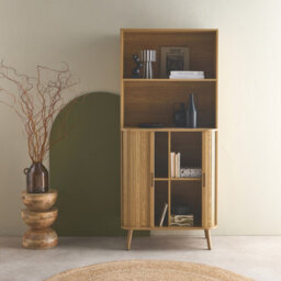 Shelf Library Decor Grooved Wood 2 Sliding Doors 4 Levels Natural - Sweeek - thumbnail 3