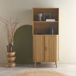 Shelf Library Decor Grooved Wood 2 Sliding Doors 4 Levels Natural - Sweeek - thumbnail 2