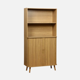 Shelf Library Decor Grooved Wood 2 Sliding Doors 4 Levels Natural - Sweeek - thumbnail 1
