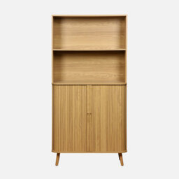 Shelf Library Decor Grooved Wood 2 Sliding Doors 4 Levels Natural - Sweeek - thumbnail 4