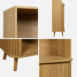 Shelf Library Decor Grooved Wood 2 Sliding Doors 4 Levels Natural - Sweeek - thumbnail 6