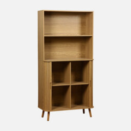 Shelf Library Decor Grooved Wood 2 Sliding Doors 4 Levels Natural - Sweeek - thumbnail 5