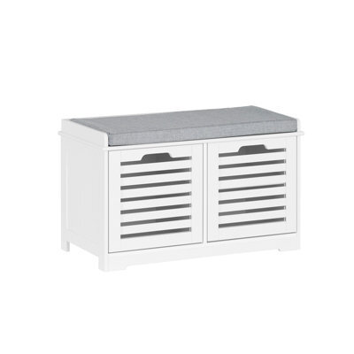 Sobuy Fsr23-Ii-W, Shoe Storage Bench Shoe Cabinet With Seat Cushion And 2 Doors For Hallway Organiser, Wooden Storage Unit,white - image 1