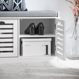 Sobuy Fsr23-Ii-W, Shoe Storage Bench Shoe Cabinet With Seat Cushion And 2 Doors For Hallway Organiser, Wooden Storage Unit,white - thumbnail 5