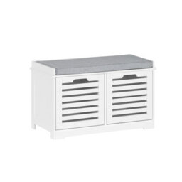 Sobuy Fsr23-Ii-W, Shoe Storage Bench Shoe Cabinet With Seat Cushion And 2 Doors For Hallway Organiser, Wooden Storage Unit,white - thumbnail 1