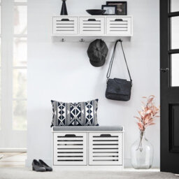 Sobuy Fsr23-Ii-W, Shoe Storage Bench Shoe Cabinet With Seat Cushion And 2 Doors For Hallway Organiser, Wooden Storage Unit,white - thumbnail 2