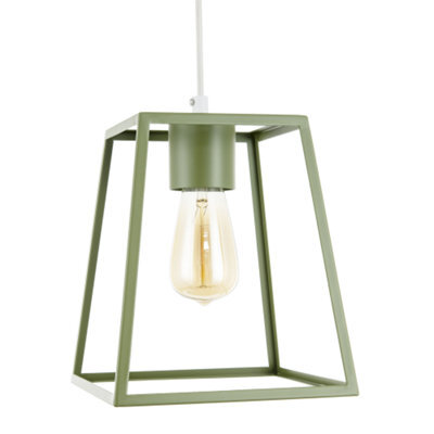 Happy Homewares Olive Green Industrial Lantern Lamp Shade With Square Top And Bottom - image 1