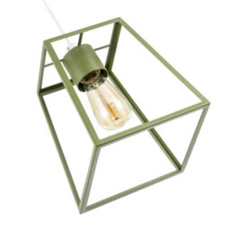 Happy Homewares Olive Green Industrial Lantern Lamp Shade With Square Top And Bottom - thumbnail 4