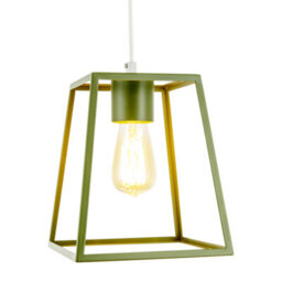 Happy Homewares Olive Green Industrial Lantern Lamp Shade With Square Top And Bottom - thumbnail 2