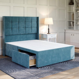 Divan Base Direct Plush Teal Platform Top Divan Bed Base 5Ft King Size With 2 Drawers + Sicily Floor Standing Headboard - thumbnail 2