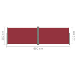 Berkfield Retractable Side Awning Red 180X600 Cm - thumbnail 8