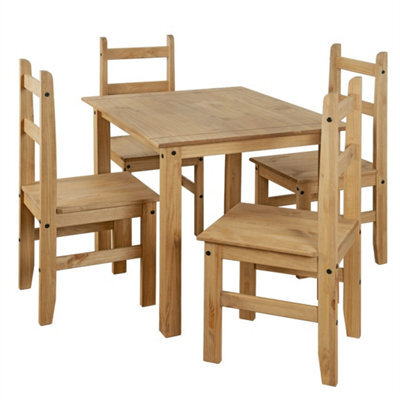 Dining Table Set 4 Seater Solid Mexican Pine Wood Table With 4 Chairs - image 1