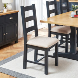 The Furniture Market Cotswold Charcoal Grey Painted Ladder Back Dining Chair With Fabric Seat - thumbnail 6