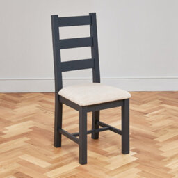 The Furniture Market Cotswold Charcoal Grey Painted Ladder Back Dining Chair With Fabric Seat - thumbnail 1