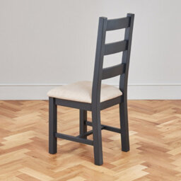 The Furniture Market Cotswold Charcoal Grey Painted Ladder Back Dining Chair With Fabric Seat - thumbnail 2