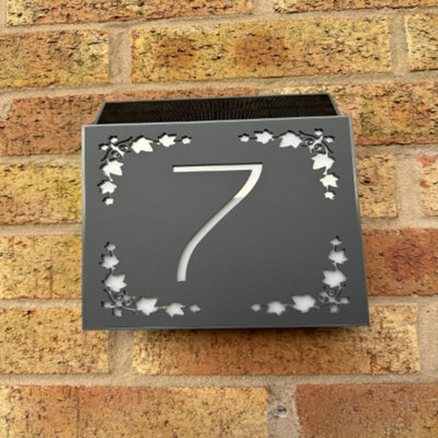 One of a Kind Design UK (Grey-L) Personalised 45 Leds Illuminate Modern Square Solar House Sign Plate- 18X18 Cm - image 1