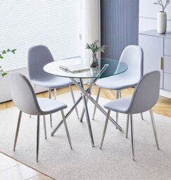 Hallowood Furniture Cullompton Small Round Glass Dining Table (0.9M) With 4 Chairs (Cha501-Sgy) - thumbnail 1