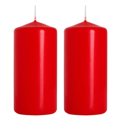 SolaDirect Pillar Candles, Pack Of 2, Unscented, Long Burning Time, 10 X 5 Cm / 4 X 2 In (Red, Matt) - image 1
