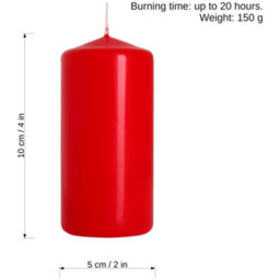 SolaDirect Pillar Candles, Pack Of 2, Unscented, Long Burning Time, 10 X 5 Cm / 4 X 2 In (Red, Matt) - thumbnail 3
