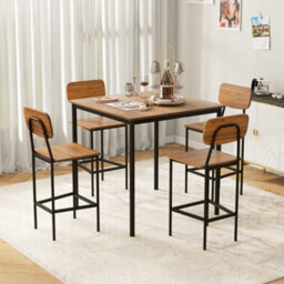 5Pcs Industrial Dining Table Set Kitchen Bar Counter Height Table And 4 Stools - thumbnail 3