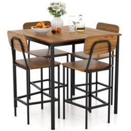 5Pcs Industrial Dining Table Set Kitchen Bar Counter Height Table And 4 Stools - thumbnail 4