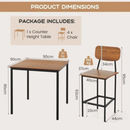 5Pcs Industrial Dining Table Set Kitchen Bar Counter Height Table And 4 Stools - thumbnail 2