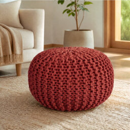 Bravich Terracotta Chunky Knitted Pouffe Footstool - 50Cm Round - thumbnail 1