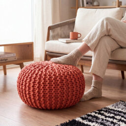 Bravich Terracotta Chunky Knitted Pouffe Footstool - 50Cm Round - thumbnail 2